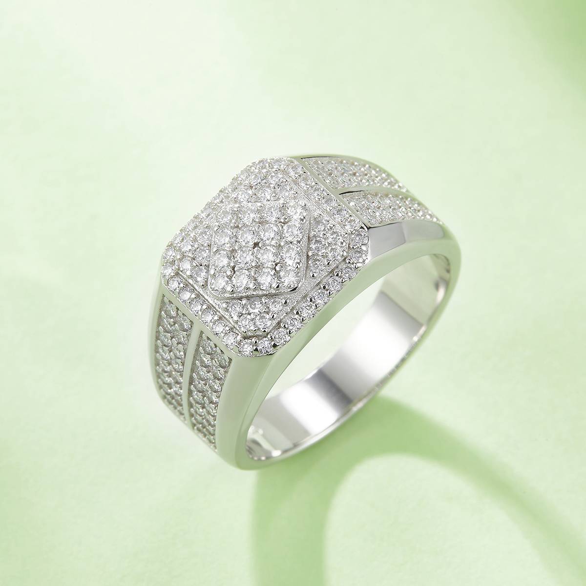 R6473 luxury setting S925 silver plated white gold Moissanite diamond men's ring, cherry stone D-grade 1.0 carat